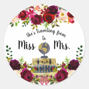 Reizen van Miss naar Mrs vrijgezellenfeest Favor Ronde Sticker