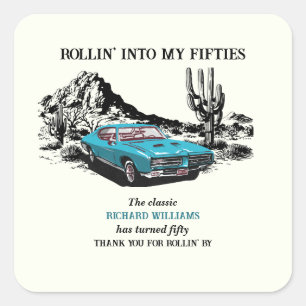Reizen Vintage Auto Woestijn 50ste Verjaardagsfees Vierkante Sticker