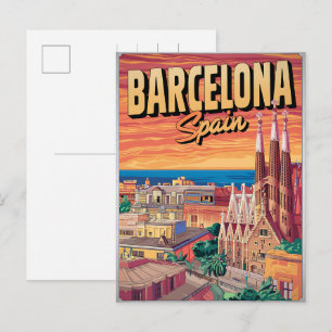 Reizen vintage barcelona sagrada familia cadeaus briefkaart