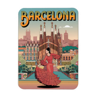 Reizen vintage barcelona sagrada familia cadeaus magneet