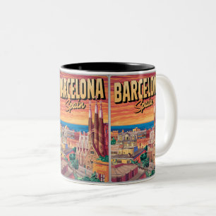 Reizen vintage barcelona sagrada familia cadeaus tweekleurige koffiemok