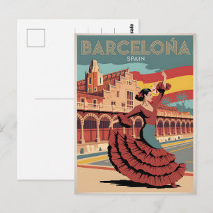 Reizen vintage barcelona spanje flaminco cadeaus briefkaart