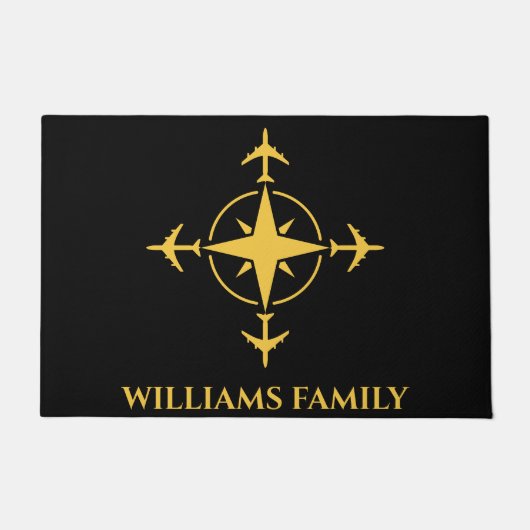 Reizen Vliegtuigkompas Aviation Zwart Goud Custom Deurmat (Voorkant)