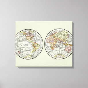 Reizen Wereldbol Map Earth 1916 World Atlas Canvas Afdruk