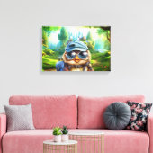 Reizende uil op een betoverd bos canvas afdruk (Insitu (Woonkamer))