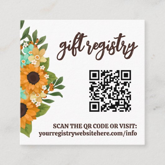 Reizige QR-code cadeau registratie kleine zonneblo Informatiekaartje (Voorkant)