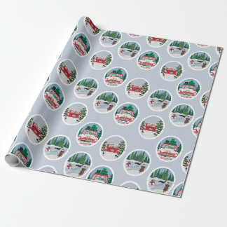 Reizigende honden op blauw cadeaupapier
