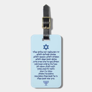 Reizigergebed op Hebreeuwse Blauwe Tekst Bagagelabel