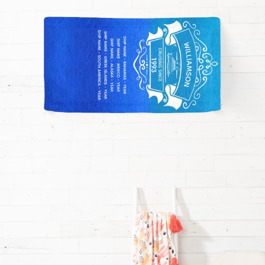 Reizigerreis met blauw reisplatform monogrammen spandoek (Insitu)