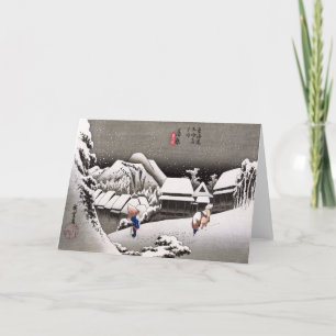 Reizigers in de sneeuw op het Kanbara Station Kaart