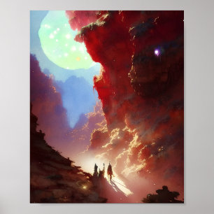 Reizigers in een canyon van rode rots poster