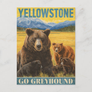 Reizigers naar Yellowstone-beren Vintage Briefkaart
