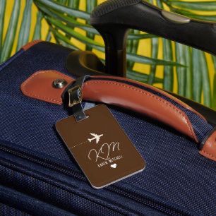 Reizigersnaam Monogram Vliegtuig bruin Bagagelabel