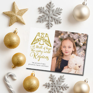 Rejoice Angel Elegant Gold Family Fotokerstfeest Feestdagenkaart