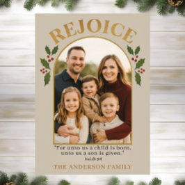 Rejoice Christian Christmas Card with Family Photo Feestdagenkaart