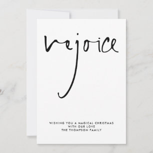 Rejoice Script Black White Name Kerstmis Feestdagenkaart