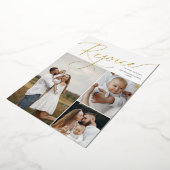 Rejoice Script Photo Collage Foil Carte de Noël (Rotation)