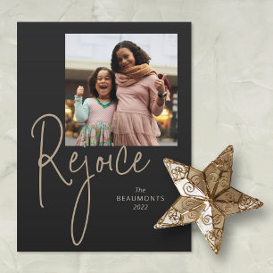 Rejoice Simple Photo Black Holiday Feestdagenkaart