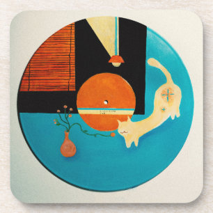Rekkende Kat Retro Plaat Illustratie Bier Onderzetter