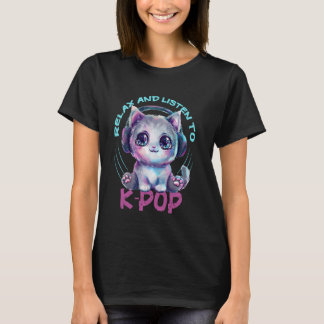 Relax And Listen To KPOP Kawaii Cat wearing Headph T-shirt
