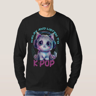 Relax And Listen To KPOP Kawaii Cat wearing Headph T-shirt