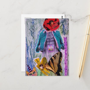 Relax Bloemige Vrouw Rommelige Mixed Media Collage Briefkaart