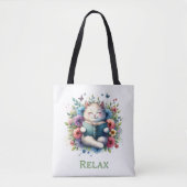 “Relax” cat reading tote bag (Devant)