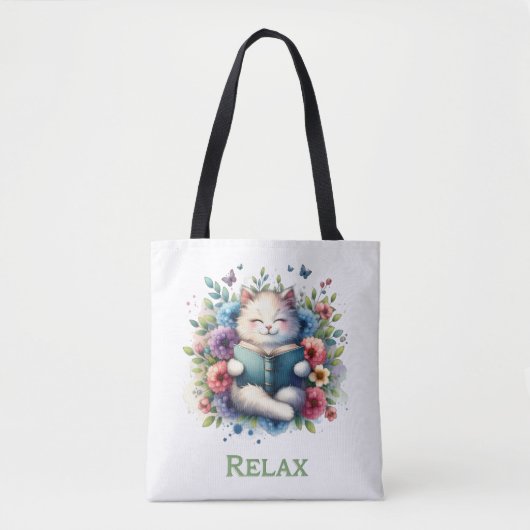 “Relax” cat reading tote bag (Devant)