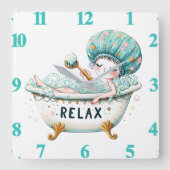 Relax dame in bad badkamer vierkante klok (Voorkant)