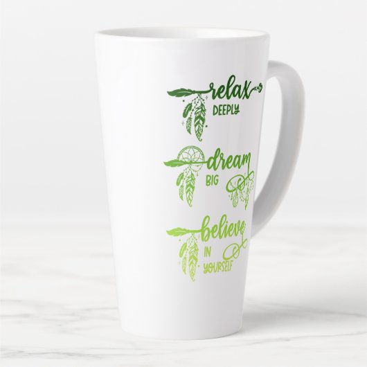 Relax, Dream, Believe, Green Ombre Boho Latte Mug Latte Mok (Rechterhoek)