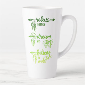 Relax, Dream, Believe, Green Ombre Boho Latte Mug Latte Mok