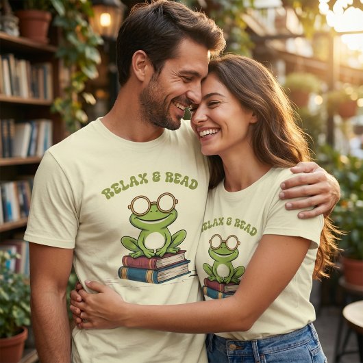 Relax & Read Cute Frog on Books | Funny Bookworm  T-shirt
