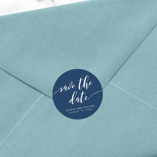 Relax Script Save the Date Bewerkbare Kleur Ronde Sticker