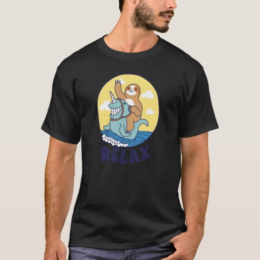 Relax Sloth riding a narwhal Cute Ocean Creature S T-shirt (Voorkant)