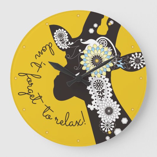 Relax - Yellow Funky Funny Giraffe Grote Klok (Voorkant)