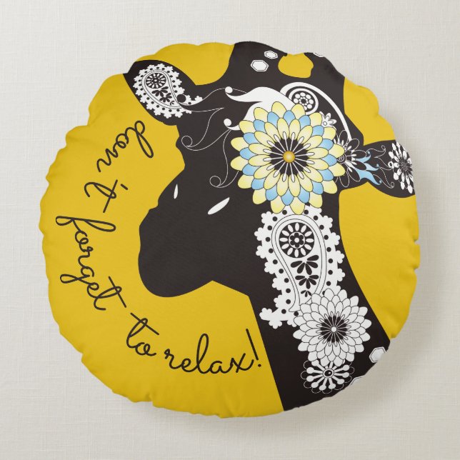 Relax - Yellow Funky Funny Giraffe Rond Kussen (Voorkant)