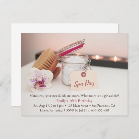 Relaxant Filles Spas Invitations de fête d'anniver (Devant / Derrière)