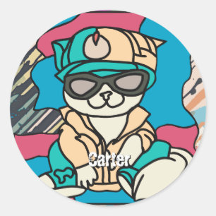 Relaxed Street Retro Cat grappig Ronde Sticker