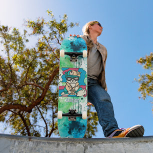 Relaxed Street Retro Cat   grappig Skateboard