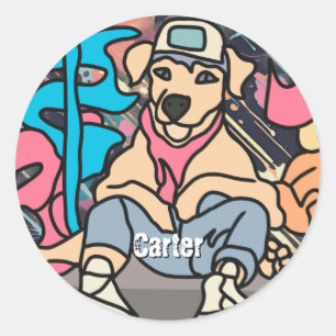 Relaxed Street Retro Dog grappig Ronde Sticker