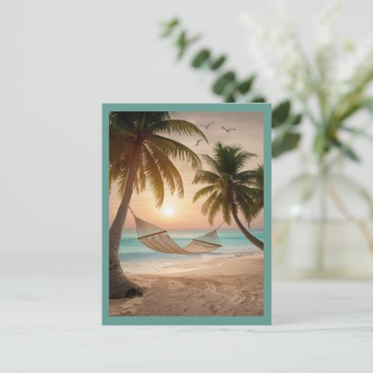 Relaxen hangmat op een strand briefkaart (Staand voorkant)