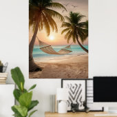 Relaxen hangmat op een strand poster (Thuiskantoor)