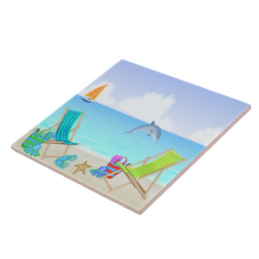 Relaxing Beach Tile/Trivet Tegeltje (Zijkant)