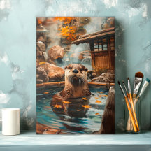 Relaxing Otter Hot Spring Canvas Print