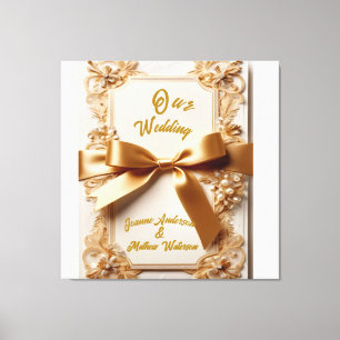 "Reliëf Bloemen Bruiloft Uitnodiging Satijnen Stri Canvas Afdruk