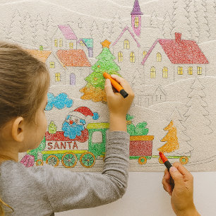 Reliëf Kerstdorp met Kerstman Trein Knutselproject Cadeaupapier