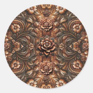 Reliëf Vintage Bloem Motief Nep Leer Uiterlijk Ronde Sticker