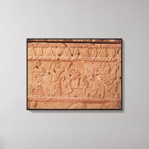 Relief waarmee de dienaar een eerbewijs aan de canvas afdruk