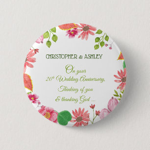 Relieuze bloemen voor 20-jarig huwelijksjubileum ronde button 5,7 cm