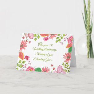 Relieuze bloemen voor 35-jarig huwelijksjubileum kaart